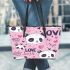 Cute pink pattern with hearts pandas and the word love leather Chic Stylish Tote Bag & Women Totes: Perfect Gift for Girlfriend | Crossbody, Purse, Handbag