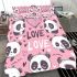 Cute pink pattern with hearts pandas and the word love bedding set