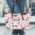 Cute pink pattern with hearts pandas and the word love leather Chic Stylish Tote Bag & Women Totes: Perfect Gift for Girlfriend | Crossbody, Purse, Handbag