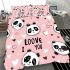 Cute pink pattern with hearts pandas and the word love bedding set