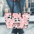 Cute pink pattern with hearts pandas and the word love leather tote bag