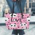 Cute pink pattern with hearts pandas and the word love leather Chic Stylish Tote Bag & Women Totes: Perfect Gift for Girlfriend | Crossbody, Purse, Handbag