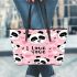 Cute pink wallpaper with hearts panda i love you leather tote bag