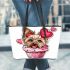 Cute pink yorkshire terrier in a cupcake leather tote bag