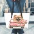 Cute pomeranian dog in a pink truck with flowers leather tote bag