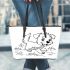 Cute puppy playing with a stick coloring page for kids leather tote bag