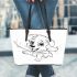Cute puppy running with its tail up leather tote bag
