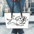 Cute puppy running with its tail up leather tote bag