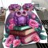 Cute purple owl sitting on top of books surrounded bedding set