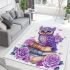 Cute purple owl sitting on top of books surrounded by pink roses area rugs carpet