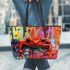 Cute red frog graffiti style leaather tote bag