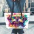 Cute shih tzu dog wearing rainbow sunglasses leather tote bag