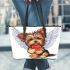 Cute valentine yorkie with angel wings holding heart leather tote bag