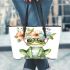 Cute watercolor cartoon frog with glasses and flowers leaather tote bag