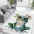 Cute watercolor cartoon frog with glasses and flowers area rugs carpet