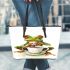 Cute watercolor green frog drinking coffee leaather tote bag