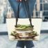 Cute watercolor green frog drinking coffee leaather tote bag