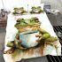 Cute watercolor green frog drinking coffee bedding set