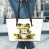 Cute watercolor green frog drinking coffee leaather tote bag