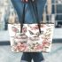 Cute white bunnies with pink flowers leather tote bag