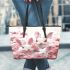 Cute white bunnies with pink flowers leather tote bag