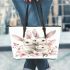 Cute white bunnies with pink flowers leather tote bag