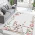 Cute white bunnies with pink flowers area rugs carpet