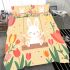 Cute white bunny surrounded by colorful tulips bedding set