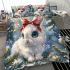Cute white bunny with big blue eyes bedding set