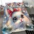 Cute white bunny with big blue eyes bedding set