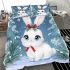 Cute white bunny with blue eyes and pink ears bedding set