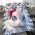 Cute white bunny with blue eyes and pink ears bedding set