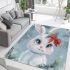 Cute white bunny with blue eyes and pink ears area rugs carpet