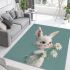 Cute white rabbit holding daisies area rugs carpet