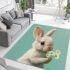 Cute white rabbit holding daisies area rugs carpet