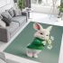 Cute white rabbit holding daisies area rugs carpet