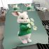 Cute white rabbit holding daisies bedding set