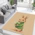 Cute white rabbit holding daisies area rugs carpet