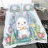 Cute white rabbit sitting on the swing bedding set
