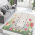 Cute white rabbit sitting on the swing area rugs carpet