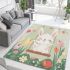 Cute white rabbit sitting on the swing area rugs carpet