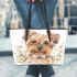 Cute yellow long haired smiling yorkshire terrier leather tote bag