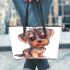 Cute yorkshire terrier dog cartoon leather tote bag