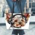 Cute yorkshire terrier dog wearing headphones leather tote bag