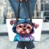 Cute yorkshire terrier in hoodie leather tote bag