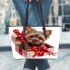 Cute yorkshire terrier inside leather tote bag