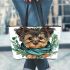 Cute yorkshire terrier puppy leather tote bag