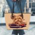 Cute yorkshire terrier puppy driving leather tote bag