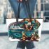 Dachshund with sunglasses leather tote bag