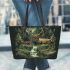 Deer and forest in the style of naturalistic bird portraits leather totee bag